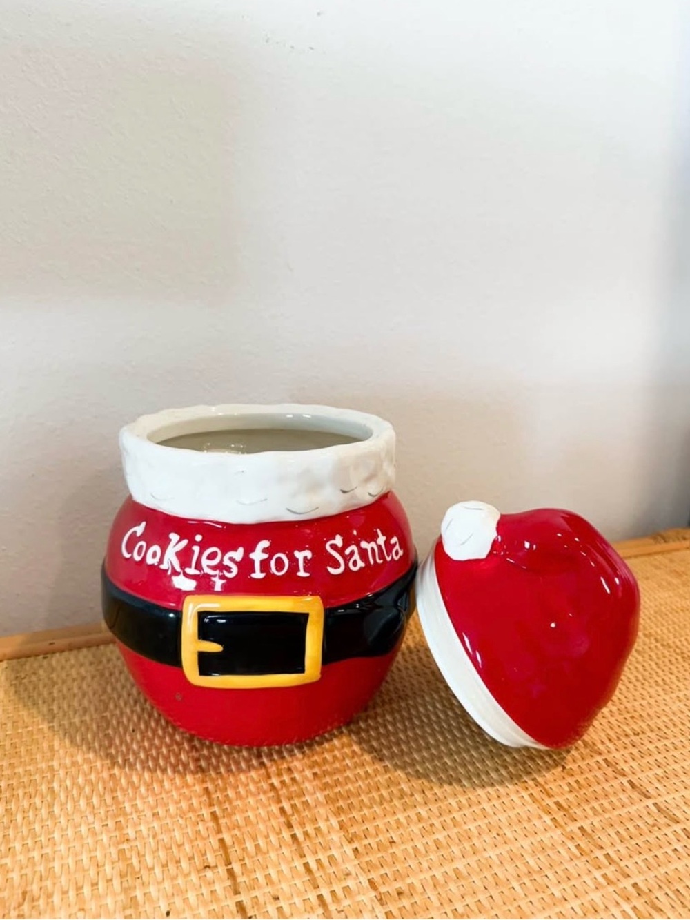 10” Real Home Cookies For Santa Cookie Jar Red Ceramic 10 Inch Christmas
